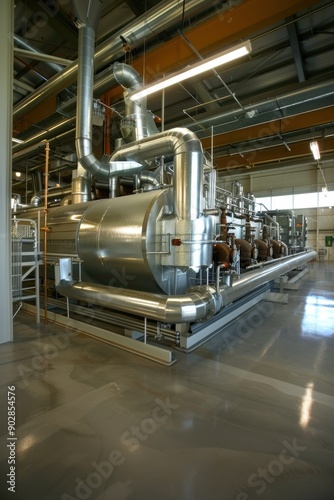 A large industrial plant with pipes and machinery. Scene is industrial and mechanical. The idea of the image is to show the complexity of the machinery