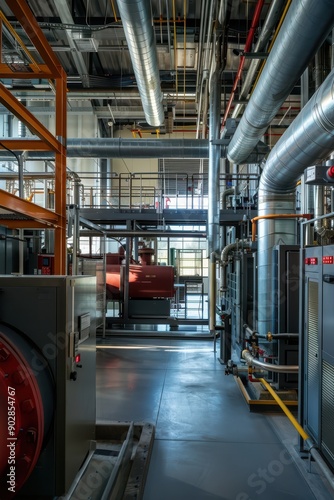 A large industrial plant with pipes and machinery. Scene is industrial and mechanical. The idea of the image is to show the complexity of the machinery
