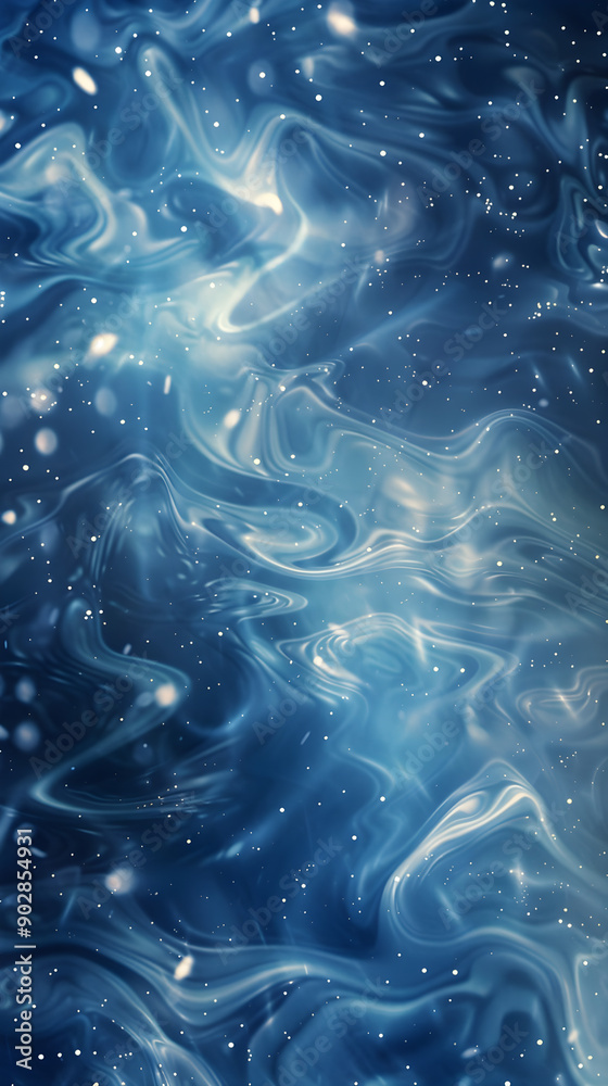 Swirling abstract blue liquid with hints of light and shimmering particles, creating a dreamy underwater effect Swirling abstract blue liquid with hints of light and shimmering particles, creating a dreamy underwater effect