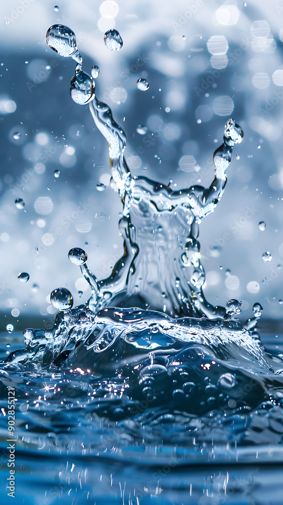 Water splashes dramatically against a blurred background, capturing droplets in mid-air. The image shows clear, shimmering water creating a mesmerizing visual effect. Water splashes dramatically against a blurred background, capturing droplets in mid-air. The image shows clear, shimmering water creating a mesmerizing visual effect.