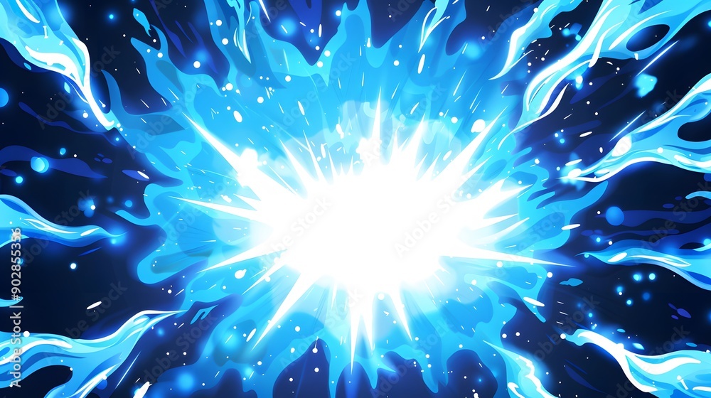 Naklejka premium swirling flames, magic blue flames, anime style, blue flames flickering on top of water, marshland background