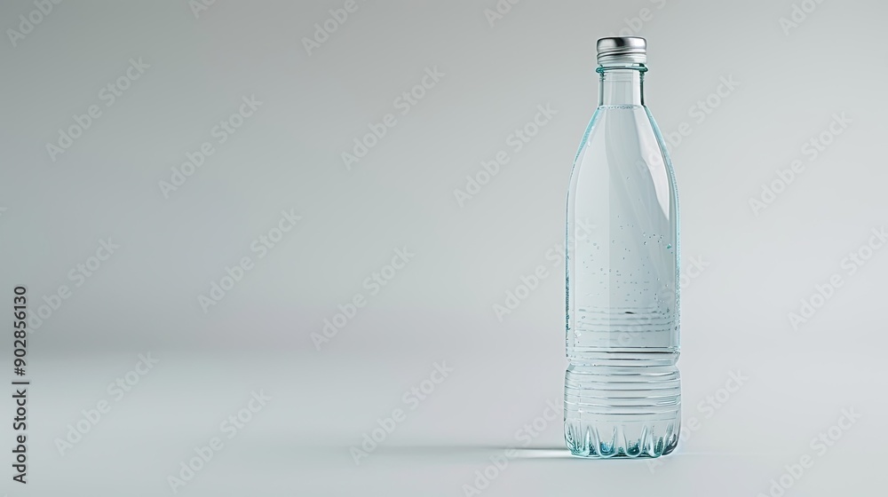 Bottle of water fading into a white background, representing the concept of scarcity and environmental impact Bottle of water fading into a white background, representing the concept of scarcity and environmental impact