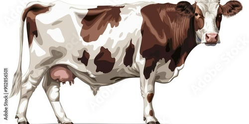 A big cow on white background. Ai generation. photo