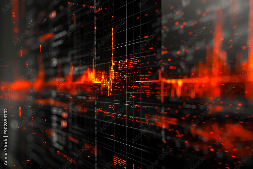 Abstract digital art with red and black tones, featuring futuristic data visualizations, lines, and grids, creating a dynamic energy and tech-centric feel. Abstract digital art with red and black tones, featuring futuristic data visualizations, lines, and grids, creating a dynamic energy and tech-centric feel.