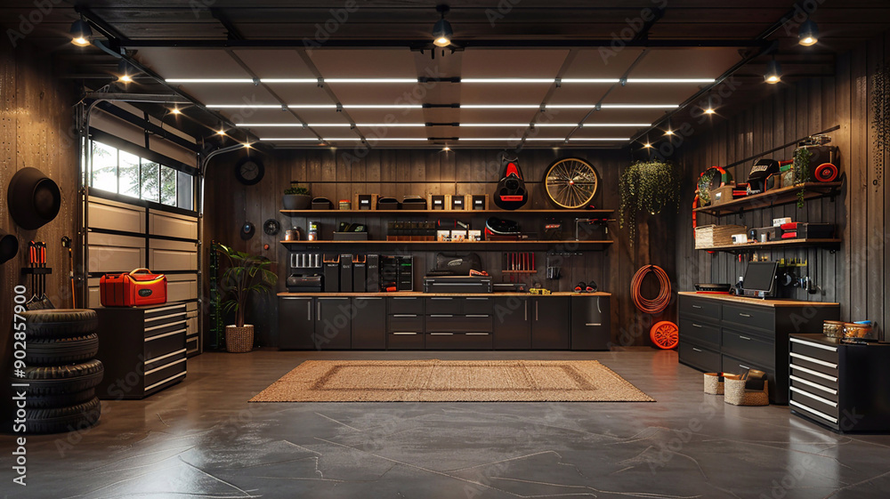 © Sopacha - Organized garage mockup, wall-mounted storage, high quality realistic images © Sopacha - Organized garage mockup, wall-mounted storage, high quality realistic images
