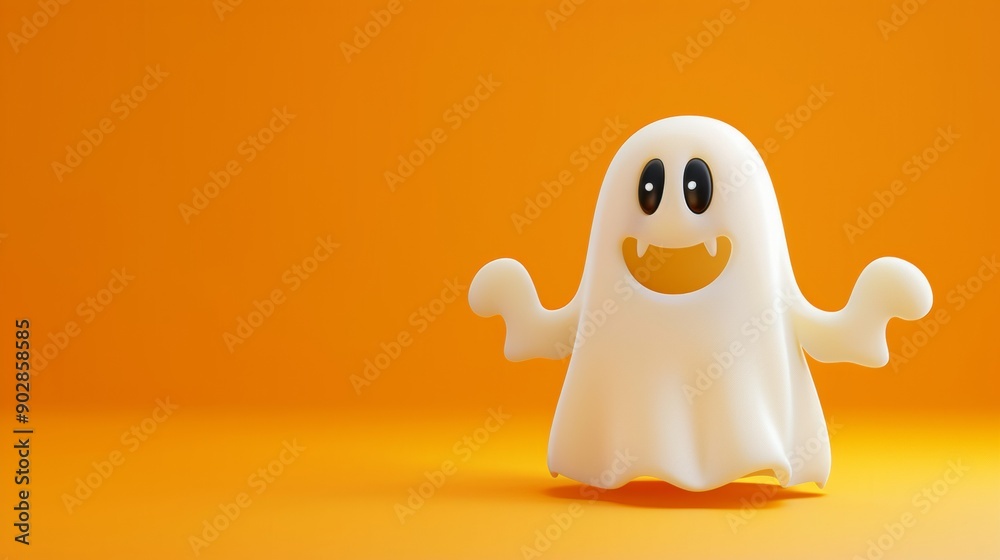 3d illustration of a ghost with cartoon style face on orange background 3d illustration of a ghost with cartoon style face on orange background