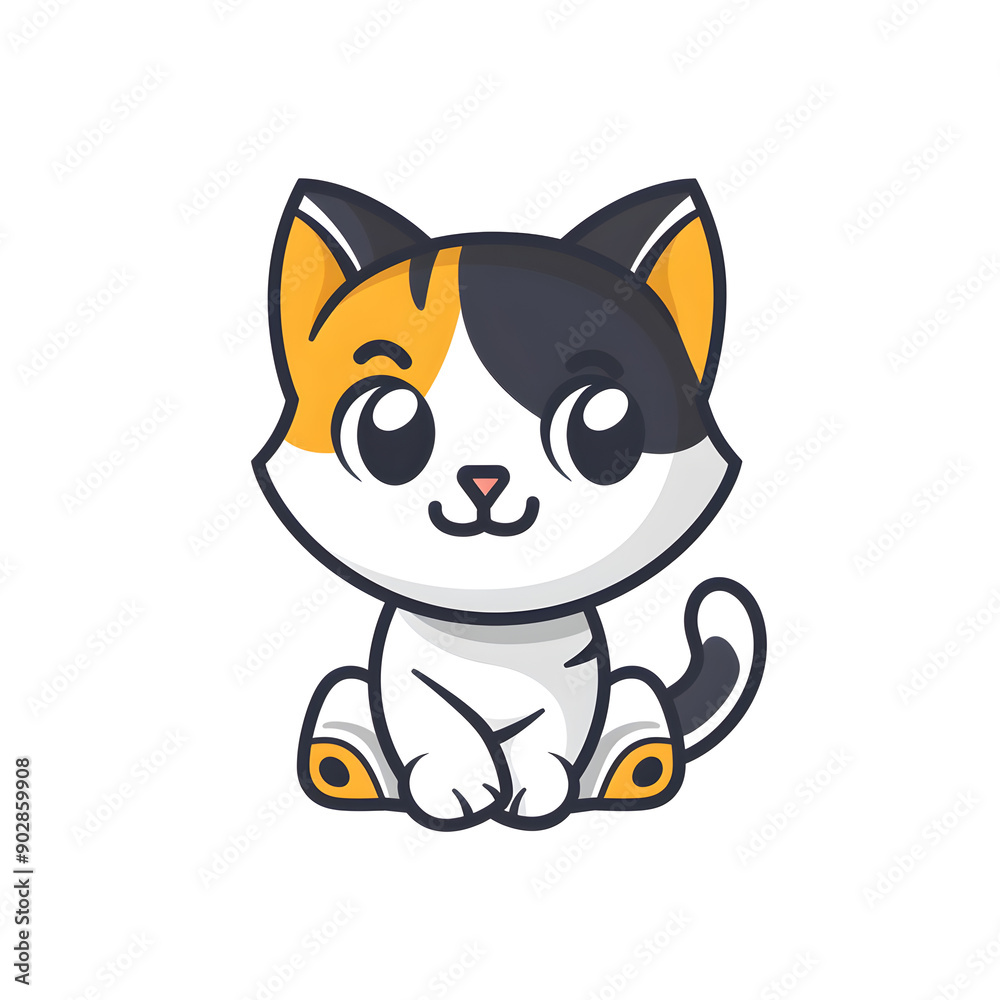 Fototapeta premium A delightful cartoon calico cat illustration, perfect for childrens books, websites, and merchandise. Kids will adore this lovable feline character. Enjoy the charming art