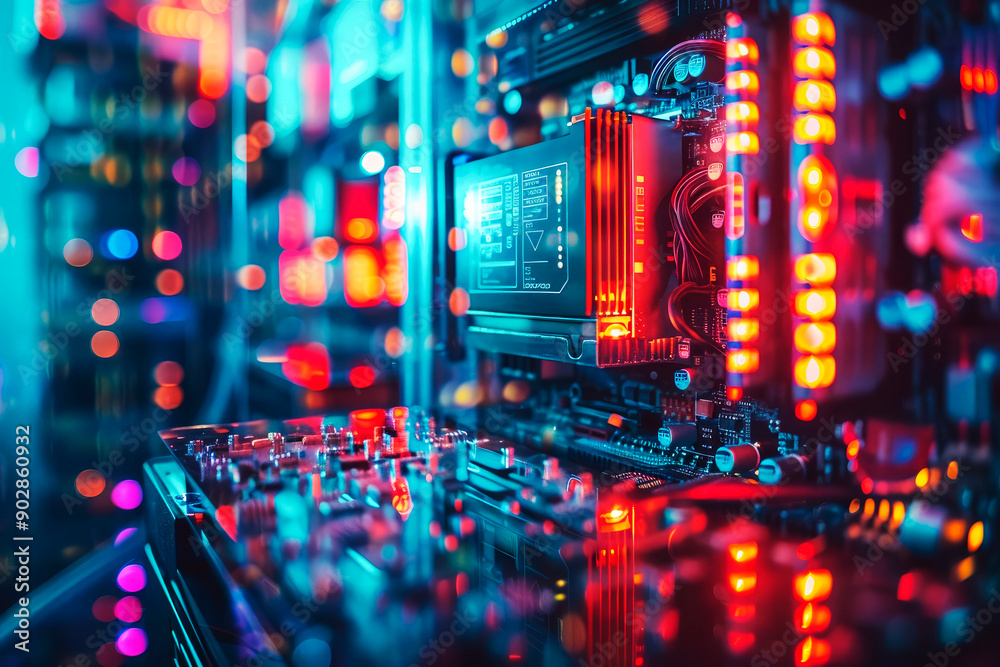 A close-up shot of a glowing and colorful computer server, highlighting the intricate technology and the vibrant hues of modern computing hardware. A close-up shot of a glowing and colorful computer server, highlighting the intricate technology and the vibrant hues of modern computing hardware.