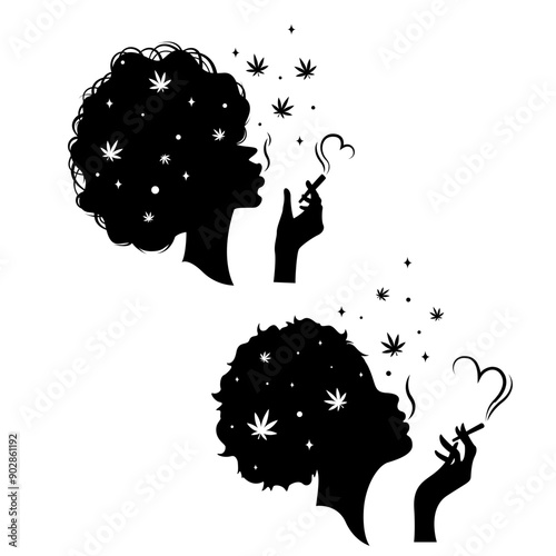 Afro weed | Smoke Weed | Smoking Lady | Lady on Weed | Weed life | Afro Woman | Woman Marijuana | #420 | Original Illustration | Vector and Clipart | Cutfile and Stencil