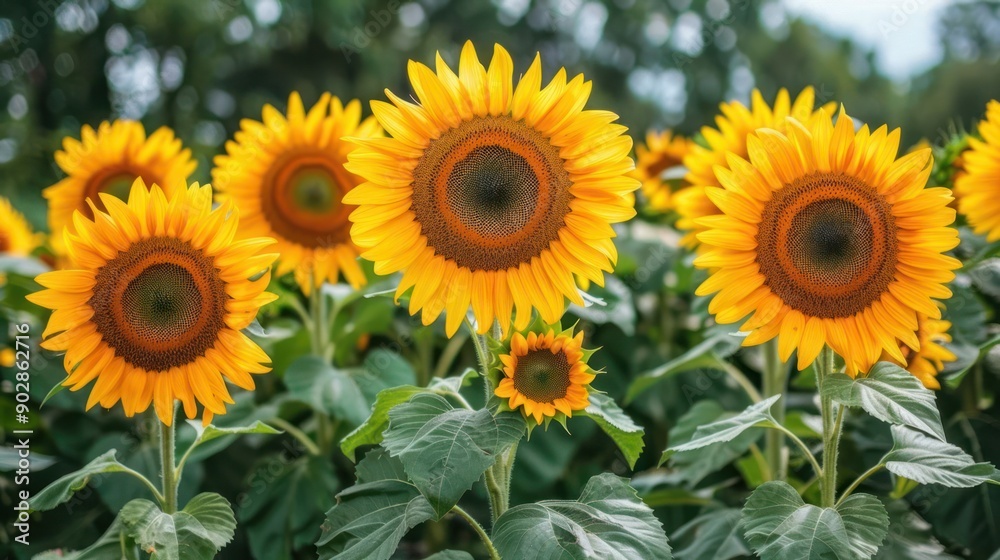 Fototapeta premium A bunch of sunflowers are in a field