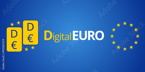 symbol of Digital Euro as D€ as DEURO or D-Euro creative symbol, online payment by mobile device and smart card by the European Union as CBDC photo