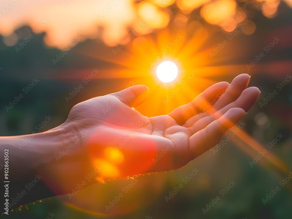 Hand Reaching Out to Touch the Radiant Sun's Enlightening Rays Hand Reaching Out to Touch the Radiant Sun's Enlightening Rays