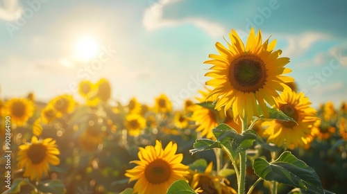 Vibrant Field of Sunflowers Radiating Bright and Cheerful Optimism