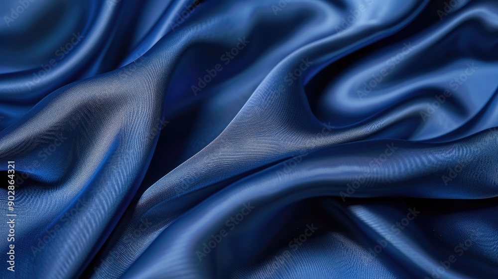 Naklejka premium Close-up shot of elegant blue silk fabric background with smooth folds and luxurious texture, creating a rich visual appeal