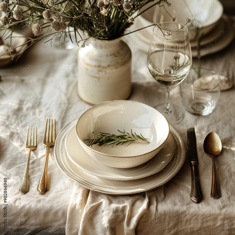 beige table setting with decorations beige table setting with decorations