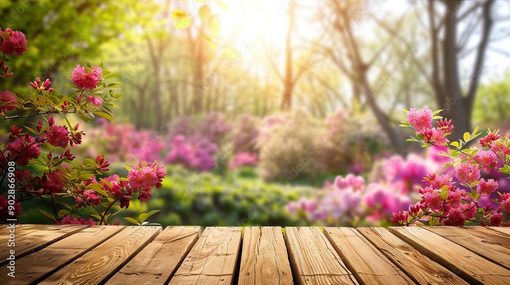 Charming Wooden Podium with Spring Background in Soft Afternoon Sun. AI generated illustration Charming Wooden Podium with Spring Background in Soft Afternoon Sun. AI generated illustration