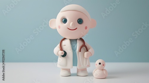 Cute 3D Clay Doctor Holding Stethoscope on White Background