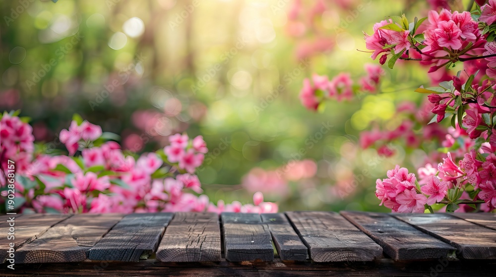 Charming Wooden Podium with Spring Background in Soft Afternoon Sun. AI generated illustration Charming Wooden Podium with Spring Background in Soft Afternoon Sun. AI generated illustration