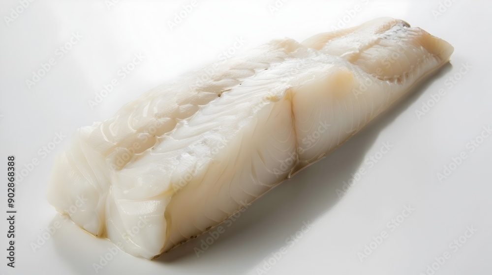 Freshly Caught Haddock Fillet on a Clean White Background Highlighting its Smooth Texture Freshly Caught Haddock Fillet on a Clean White Background Highlighting its Smooth Texture