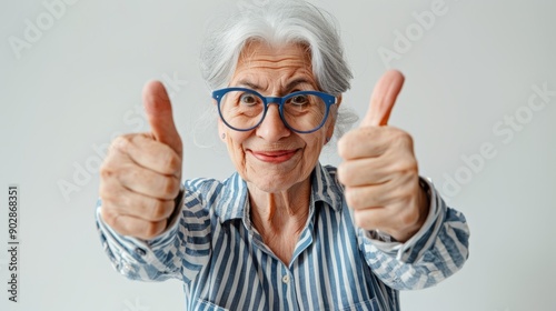 The elderly woman thumbs up photo