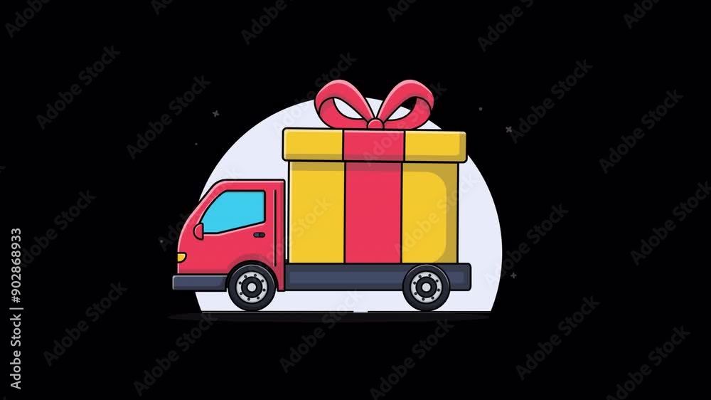 Red Delivery Truck with Gift Box. Online Delivery Service Concept Animation Video - Transparent Red Delivery Truck with Gift Box. Online Delivery Service Concept Animation Video - Transparent