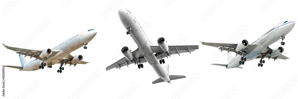 Set of airliner taking off isolated on transparent background Set of airliner taking off isolated on transparent background