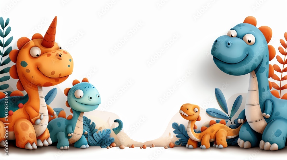 Naklejka premium happy birthday card with watercolor dinosaurs, boho theme,