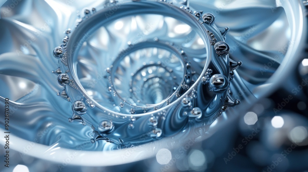 Abstract 3D Render of Metallic Spirals and Bubbles