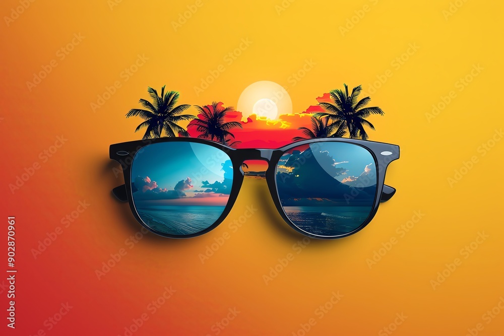 Sunglasses and palm trees illustration, summer vibe, bright and colorful, ideal for t-shirt prints and backgrounds Sunglasses and palm trees illustration, summer vibe, bright and colorful, ideal for t-shirt prints and backgrounds