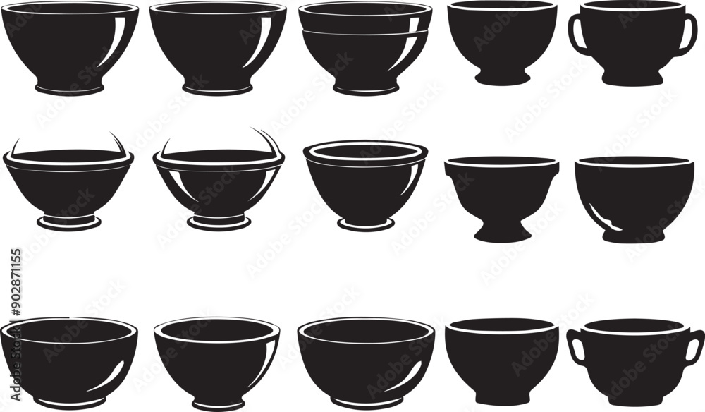 Fototapeta premium Minimalist Tea Cup Black Silhouette Vector Collection