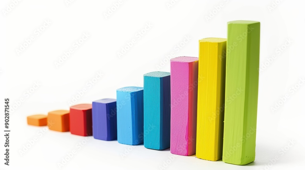 Vibrant bar chart with green arrow showing positive financial trend, symbolizing growth and profit in business and finance. Colorful abstract concept on white background Vibrant bar chart with green arrow showing positive financial trend, symbolizing growth and profit in business and finance. Colorful abstract concept on white background