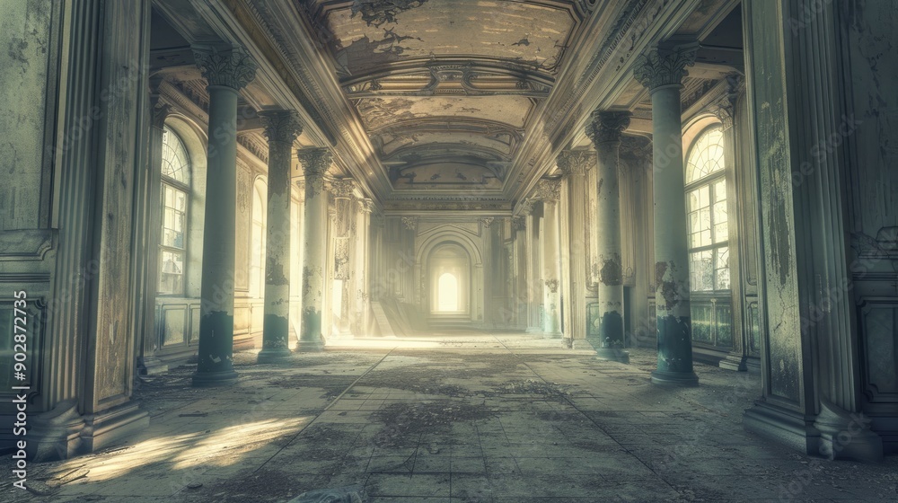 Large hall with columns in old abandoned mansion Large hall with columns in old abandoned mansion