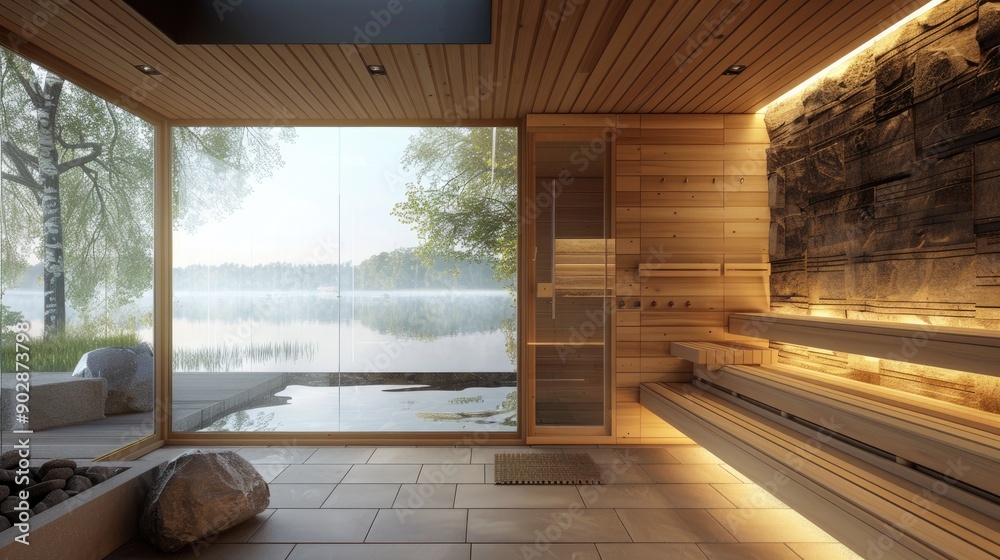 Image showcasing Traditional finnish sauna room wooden interior cabin home wooden sauna ...