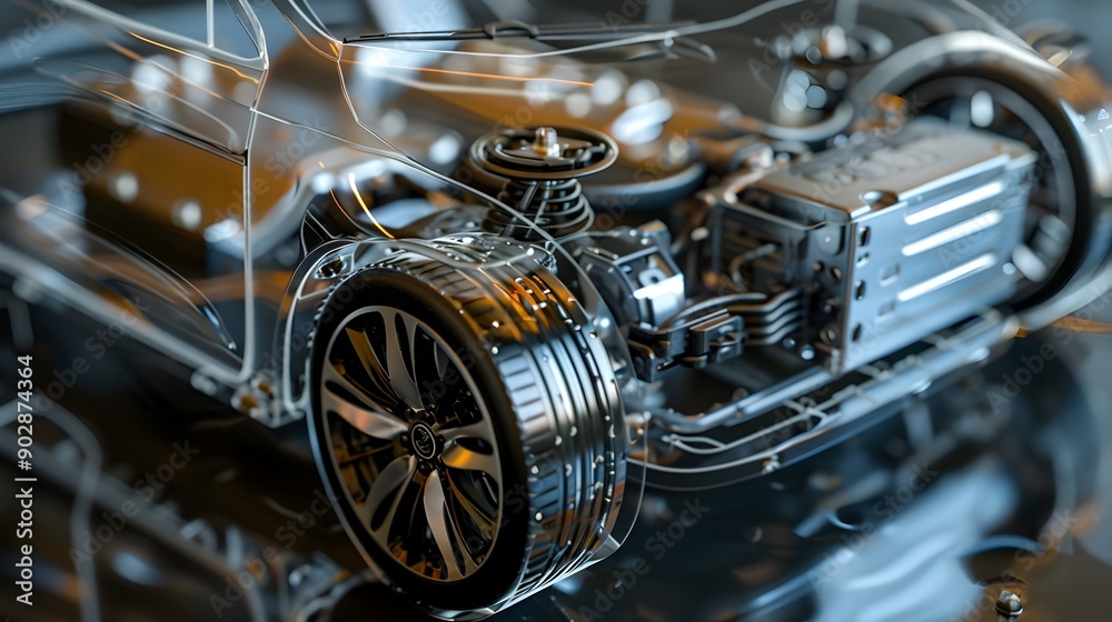 Detailed Exploded View of Transparent Electric Vehicle Components Detailed Exploded View of Transparent Electric Vehicle Components