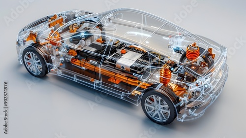 Detailed Transparent Exploded View of Electric Vehicle's Components and Assembly photo