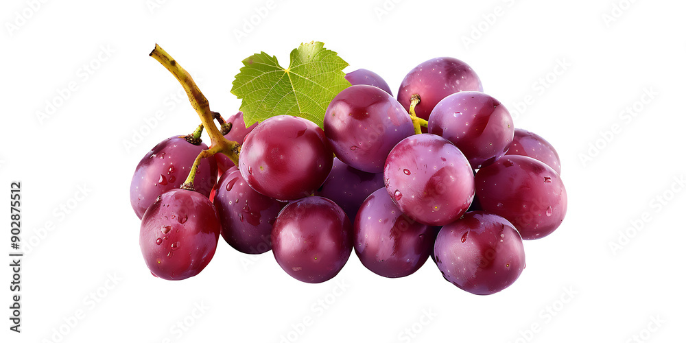 Obraz premium Vibrant Purple Grapes with Dewdrops and Leaf