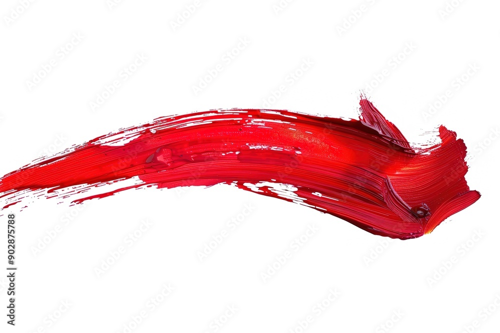 A long horizontal brush stroke in red isolated on a white background A long horizontal brush stroke in red isolated on a white background