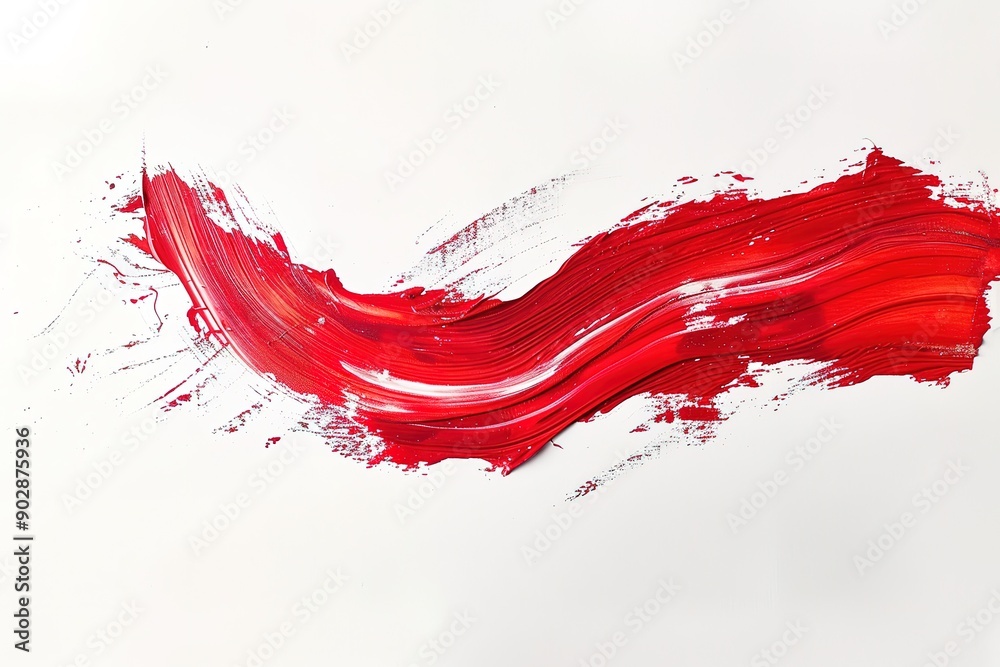 A long horizontal brush stroke in red isolated on a white background A long horizontal brush stroke in red isolated on a white background