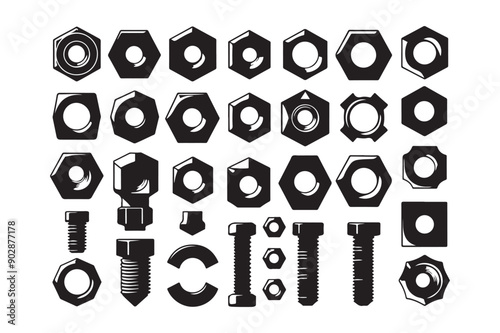 Nuts bolts vector silhouette design.