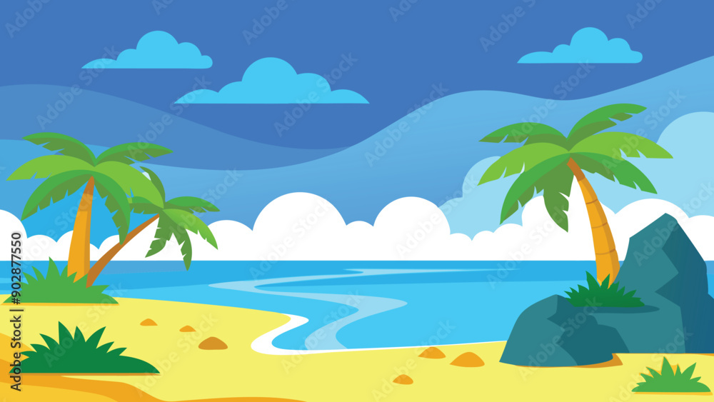 Landscape, beach with palm trees and sky Landscape, beach with palm trees and sky