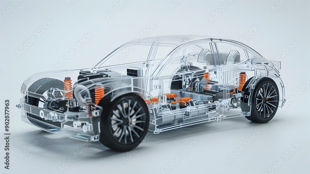Highly Detailed Transparent Electric Vehicle Model Showing All Internal ...