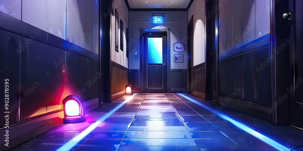Sleepwalker's Journey: A dimly lit hallway with a single nightlight glowing on the floor, leading to an open door. Sleepwalker's Journey: A dimly lit hallway with a single nightlight glowing on the floor, leading to an open door.