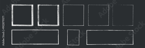 Chalk or crayon hand drawing frames set. Grunge rectangle and square shape. Vector stock illustration isolated on black background for design template social media files, print and photo materials