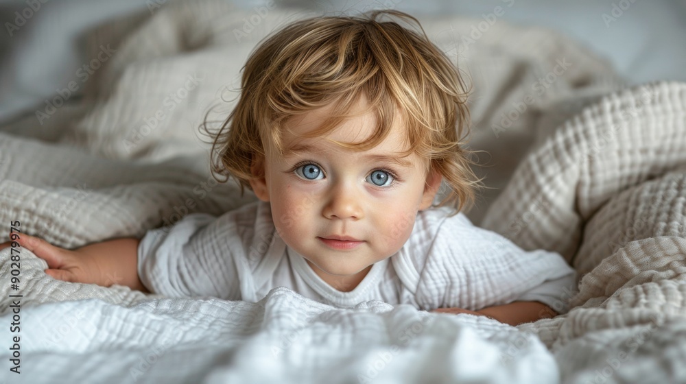 Adorable Baby Boy with Teddy Bear in Cozy Bedroom Adorable Baby Boy with Teddy Bear in Cozy Bedroom