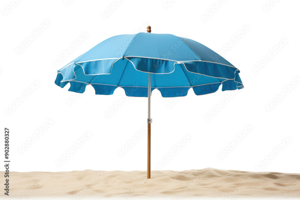 Blue beach umbrella on sand Blue beach umbrella on sand