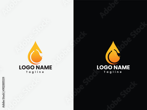 Fuel business logo design with oil drop icon. Oil company logo design with gradient color. Premium template. Fuel nozzle vector. Engine oil.