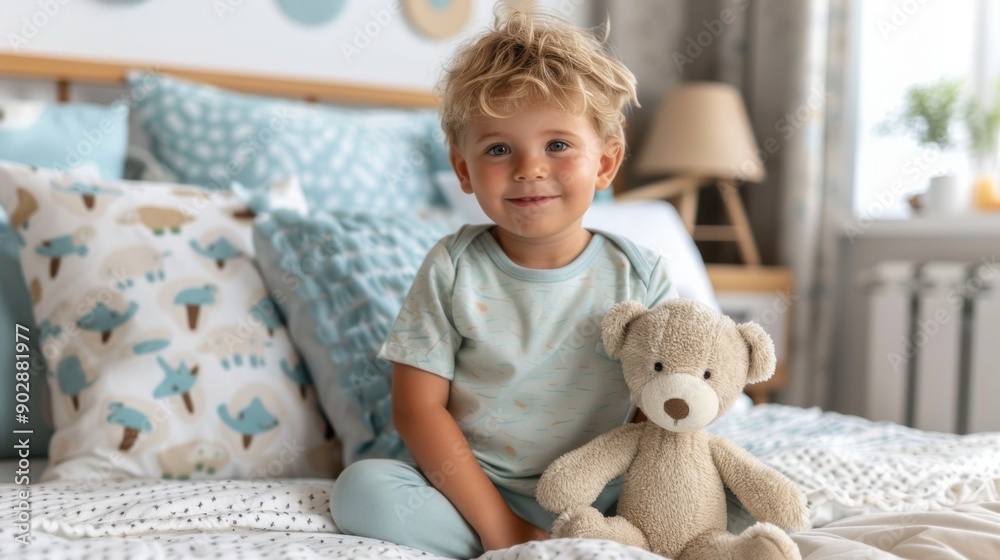 Sweet Baby and Teddy Bear Portrait in Classic Room Sweet Baby and Teddy Bear Portrait in Classic Room