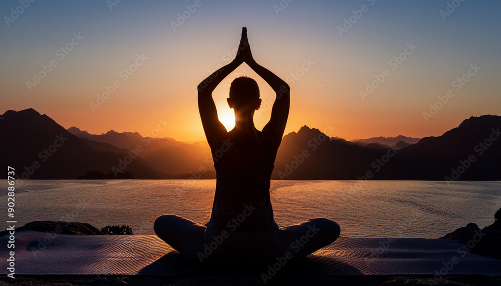 Silhouette of a Woman Meditating Outdoors, a Symbol of Peace and Reflection on World Mental Health Day