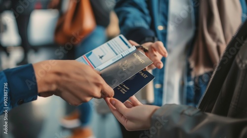 person showing passport at an airport at checkout © Marco