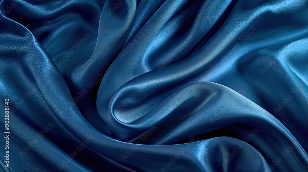 Luxurious blue silk fabric draped elegantly, highlighting its smooth texture and rich color under soft lighting Luxurious blue silk fabric draped elegantly, highlighting its smooth texture and rich color under soft lighting